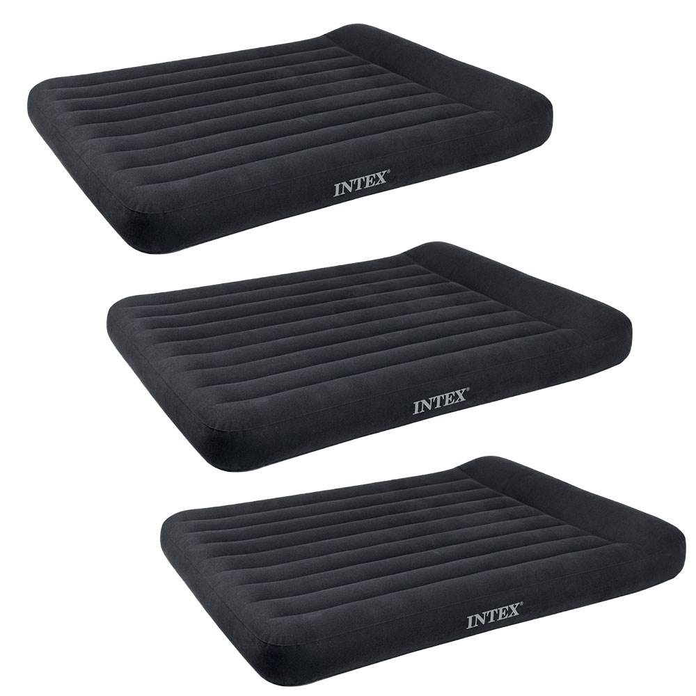 Intex Classic Inflatable Full Air Mattress Bed w/ Pillow Rest & Pump (3 Pack)