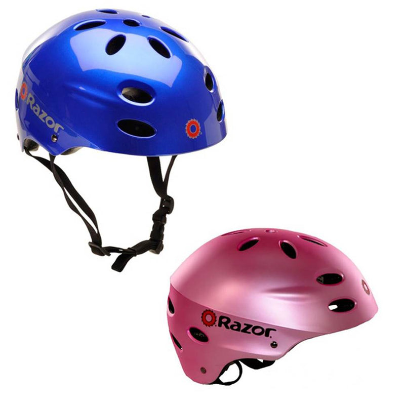 Razor V17 Youth Kids Safety Sports Helmets For Children 8-14, 1 Blue & 1 Pink