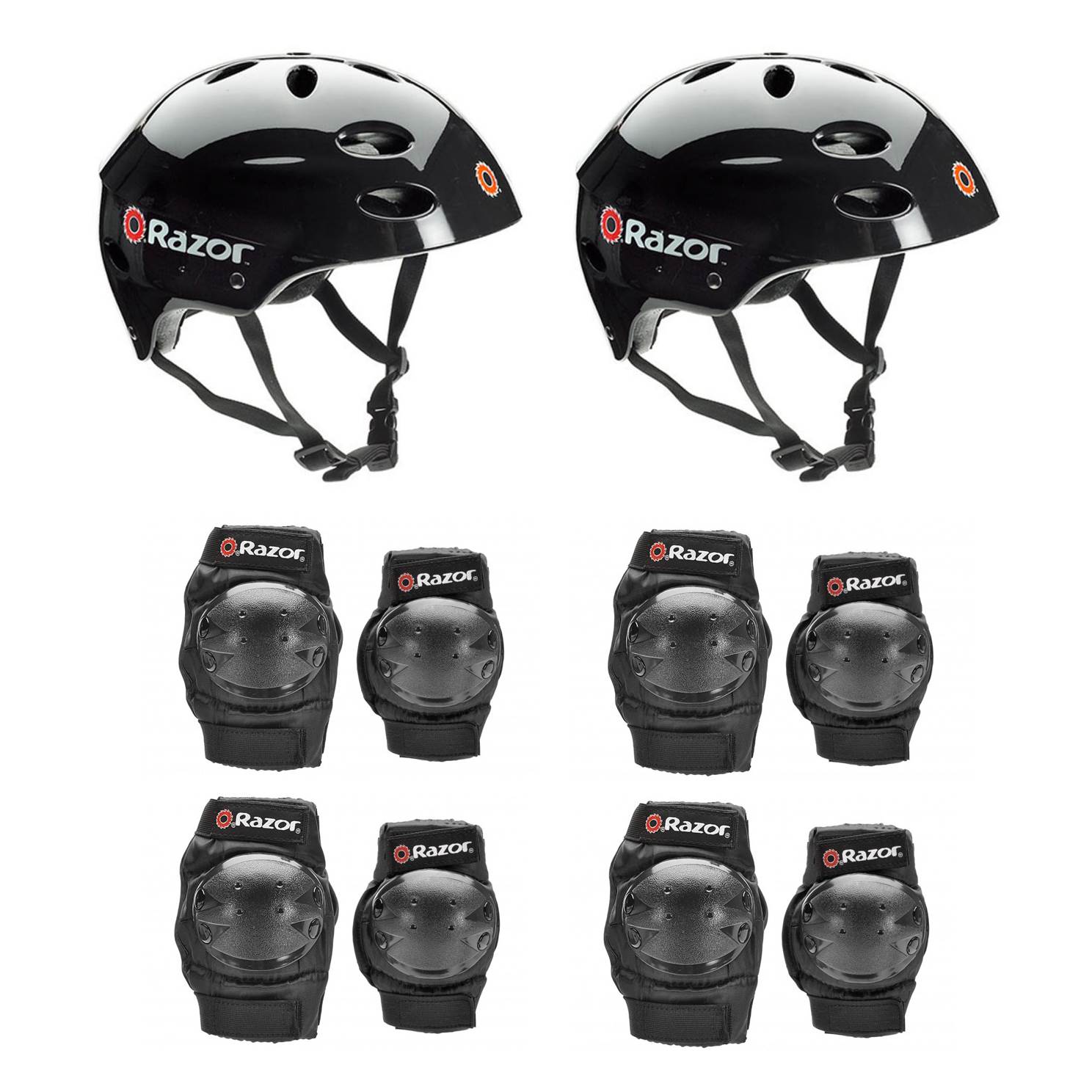 Razor V17 Youth Skateboard Scooter Helmets (2 Pack) + Elbow & Knee Pads (2 Pack)