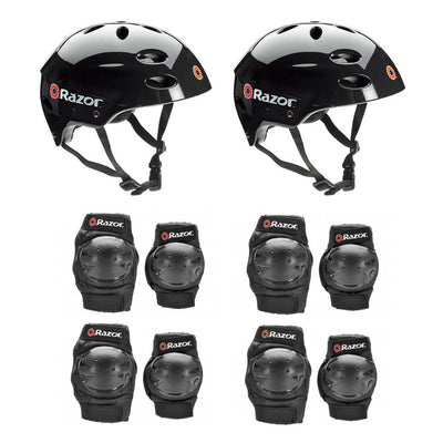 Razor V17 Youth Skateboard Scooter Helmets (2 Pack) + Elbow & Knee Pads (2 Pack)
