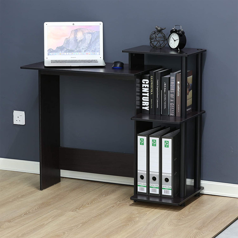 Furinno Efficient Home Office Laptop Desk w/ Side Shelves, Drk Wlnt (Open Box) - VMInnovations