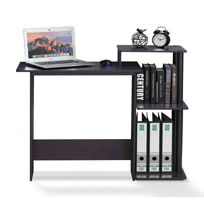 Furinno Efficient Home Office Laptop Desk w/ Side Shelves, Drk Wlnt (Open Box) - VMInnovations