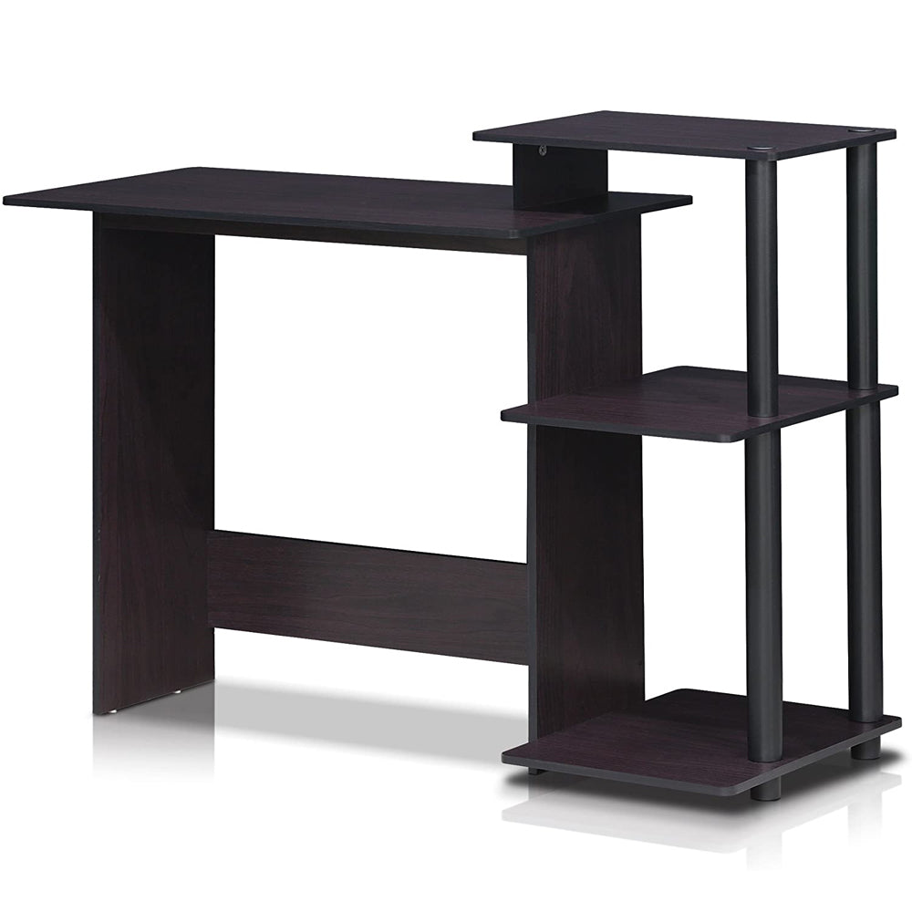 Furinno Efficient Home Office Laptop Desk w/ Side Shelves, Drk Wlnt (Open Box) - VMInnovations