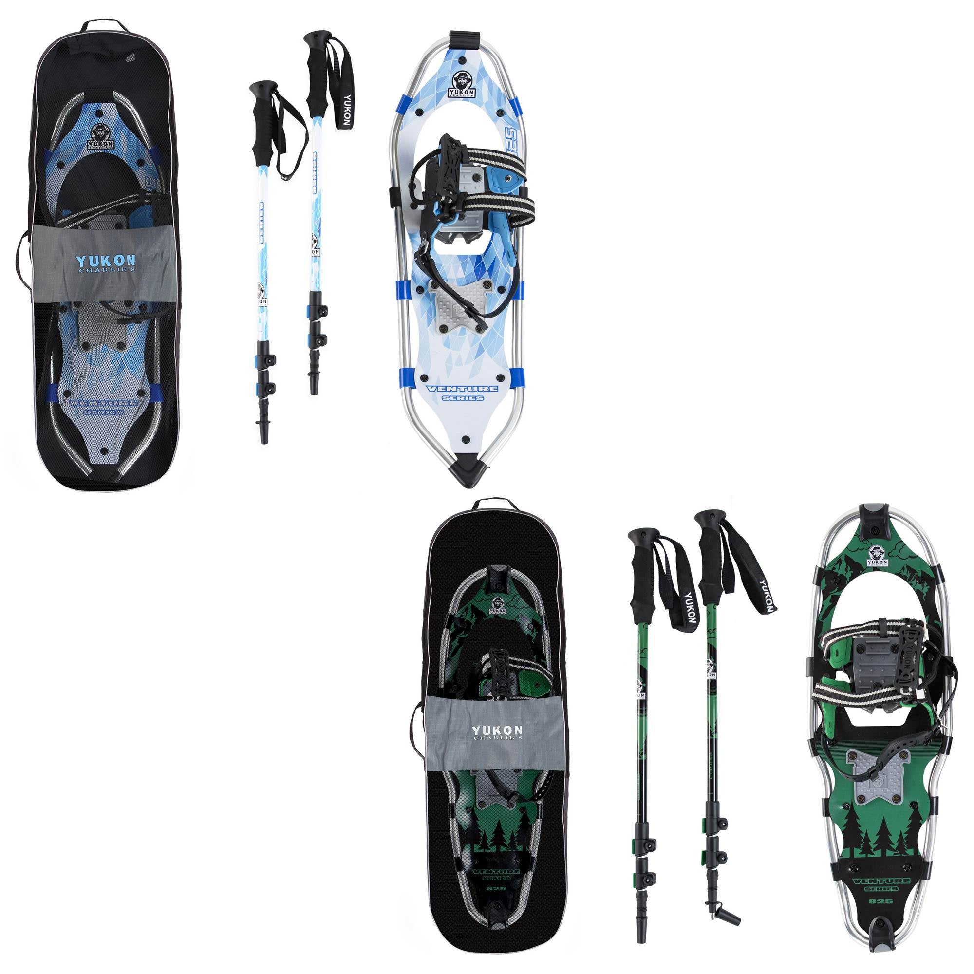 Yukon Charlie's Advanced 8x25 Womens and 9x30 Mens Snowshoe Kits w/ Poles & Bag