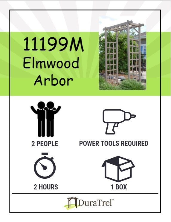 Dura-Trel Elmwood Arbor 57" x 84" PVC Outdoor Garden Arch Lattice Trellis, Mocha