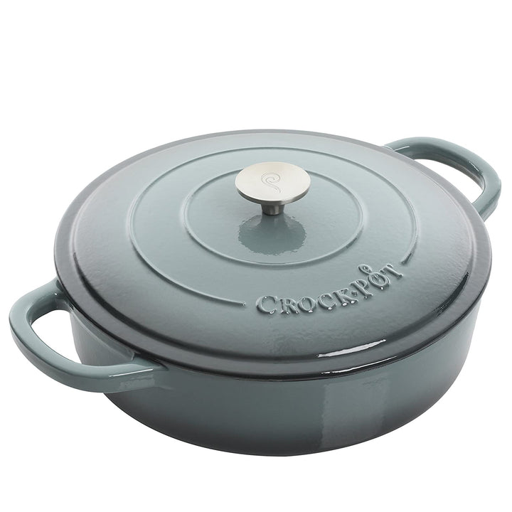 Crock Pot Artisan Enameled 5 Qt Cast Iron Braiser Pan and Lid, Gray (Open Box)