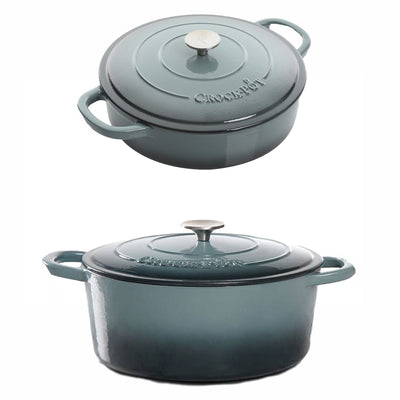 Crock Pot Artisan 5Qt Cast Iron Braiser Pan Bundle with 7Qt Oval Dutch Oven - VMInnovations