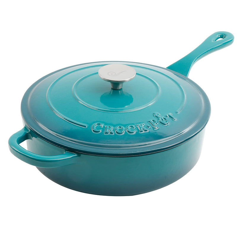 Crock Pot Artisan 3.5 Quart Enameled Cast Iron Pan and Lid, Teal Ombre (Used)