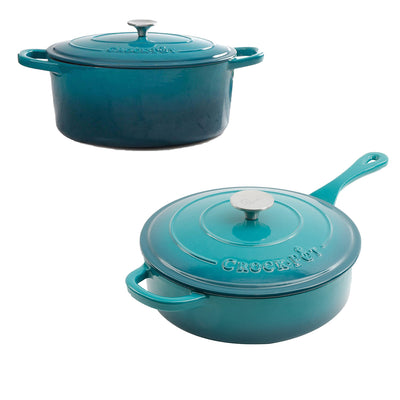 Crock Pot 3.5 Quart Cast Iron Pan Bundle with 5 Quart Dutch Oven Slow Cooker