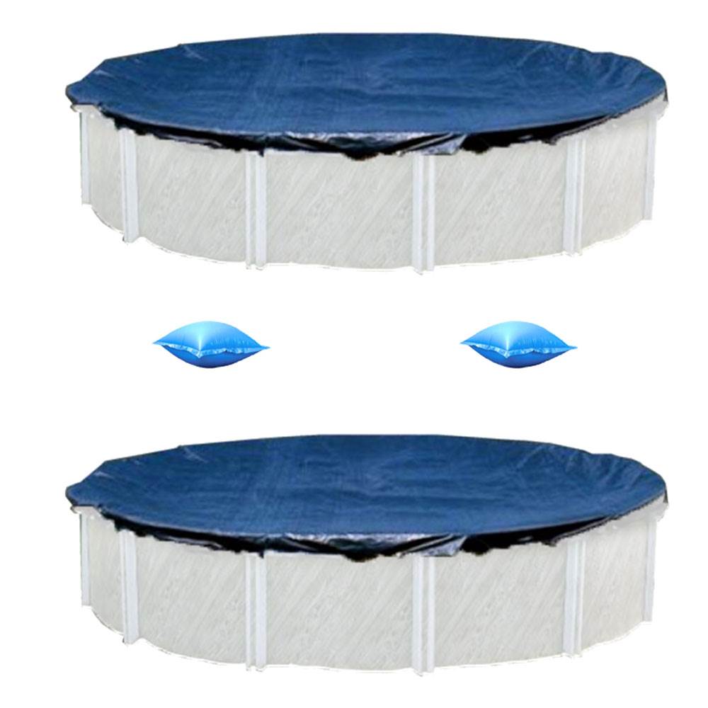 Swimline 24 Ft Above Ground Pool Winter Cover (2 Pack) & Air Pillows (2 Pack) - VMInnovations