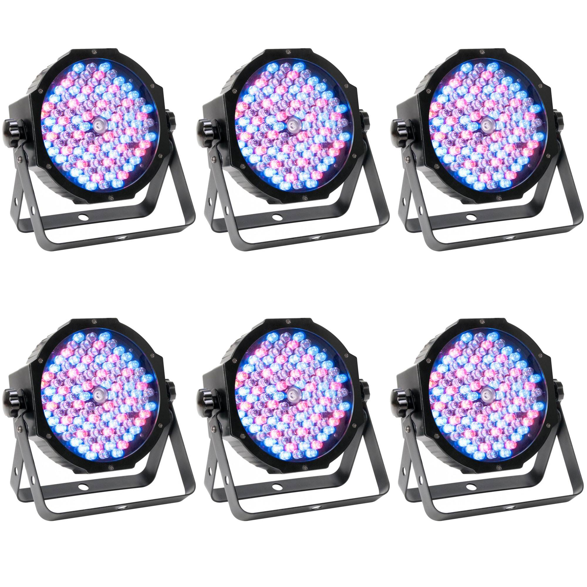 American DJ Mega Par Plus LED RGB+UV Slim Par Can Wash Effect Light (6 Pack)