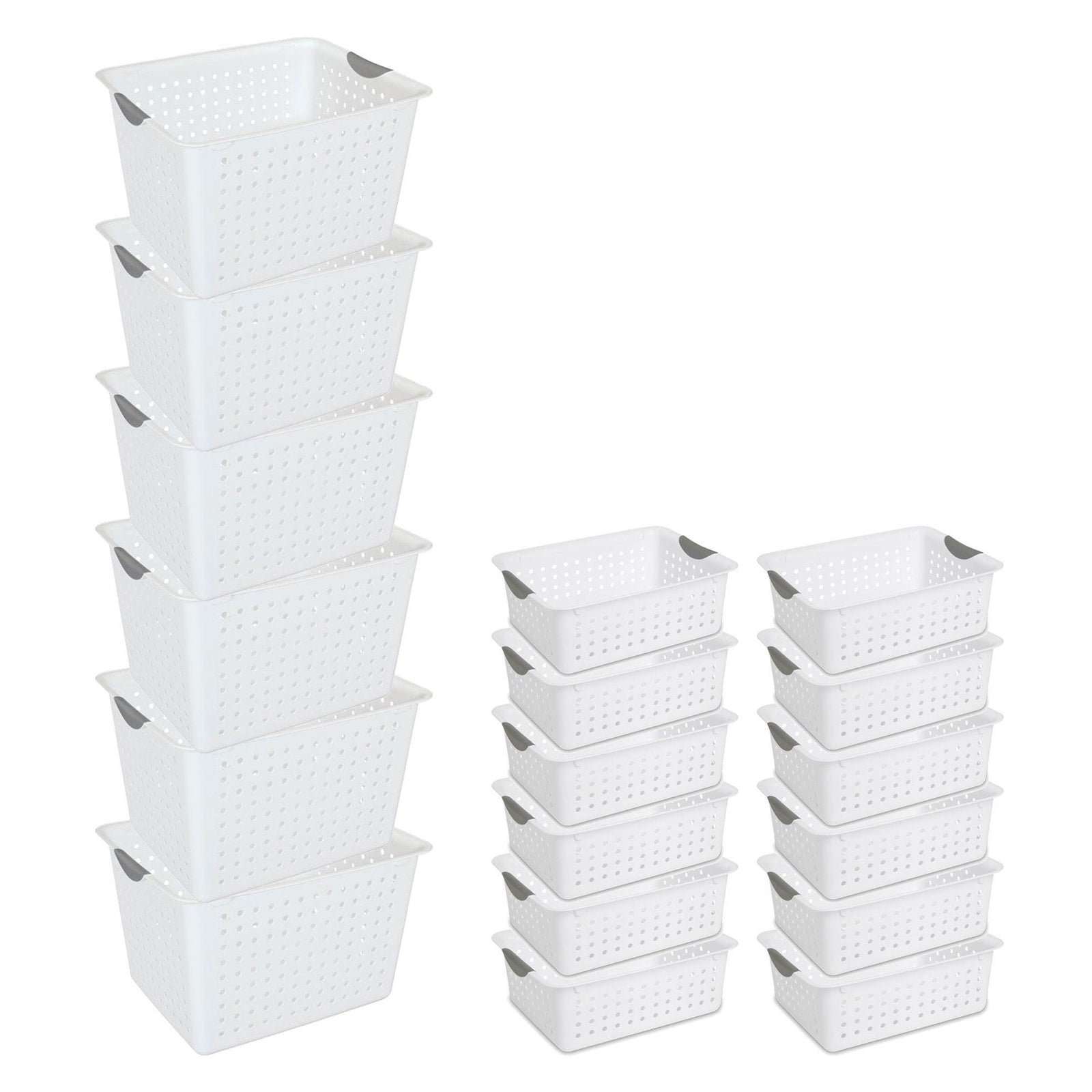 Sterilite Set of Ultra Plastic Storage Bin Baskets w/ Handles, 6 Deep, 12 Medium - VMInnovations