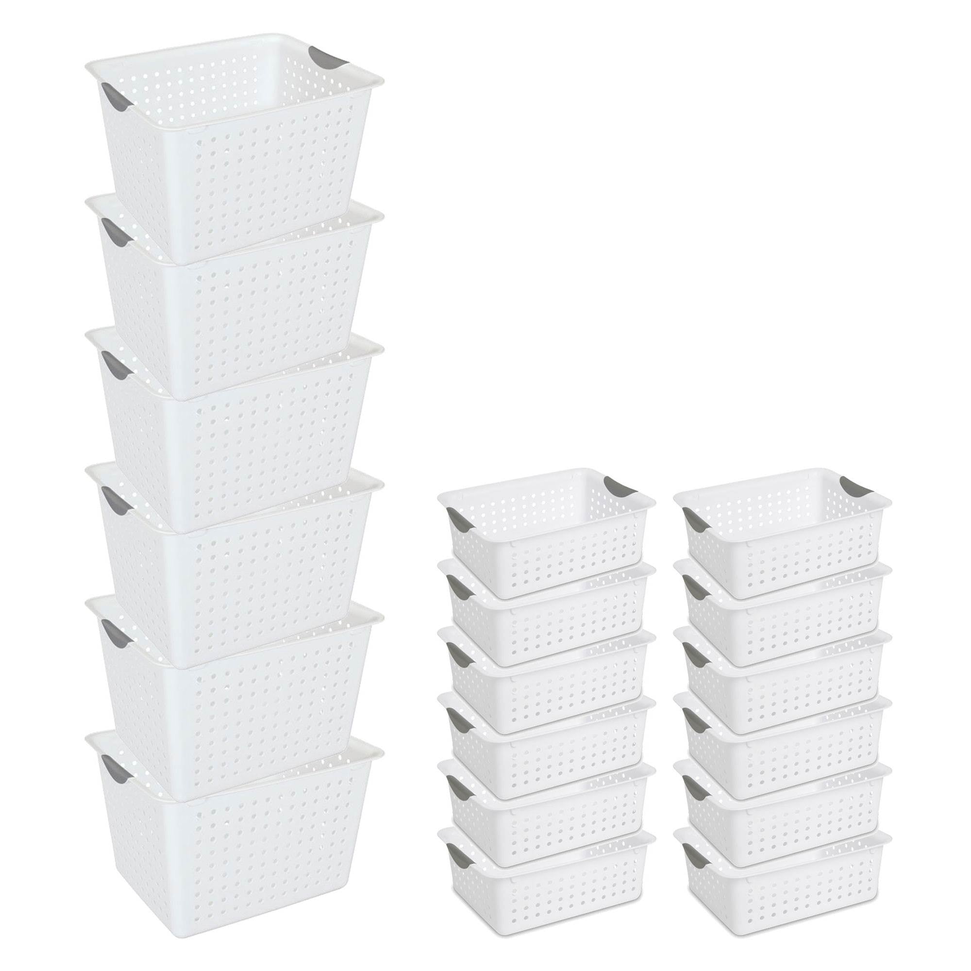 Sterilite Set of Ultra Plastic Storage Bin Baskets w/ Handles, 6 Deep, 12 Medium - VMInnovations
