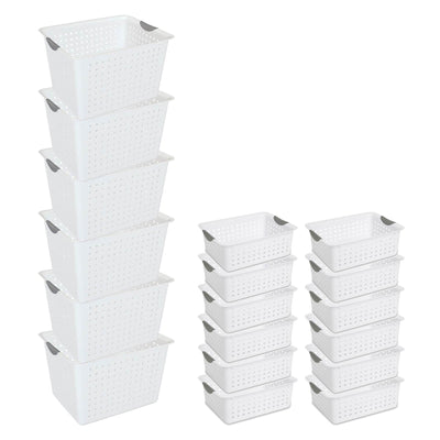 Sterilite Set of Ultra Plastic Storage Bin Baskets w/ Handles, 6 Deep, 12 Medium - VMInnovations