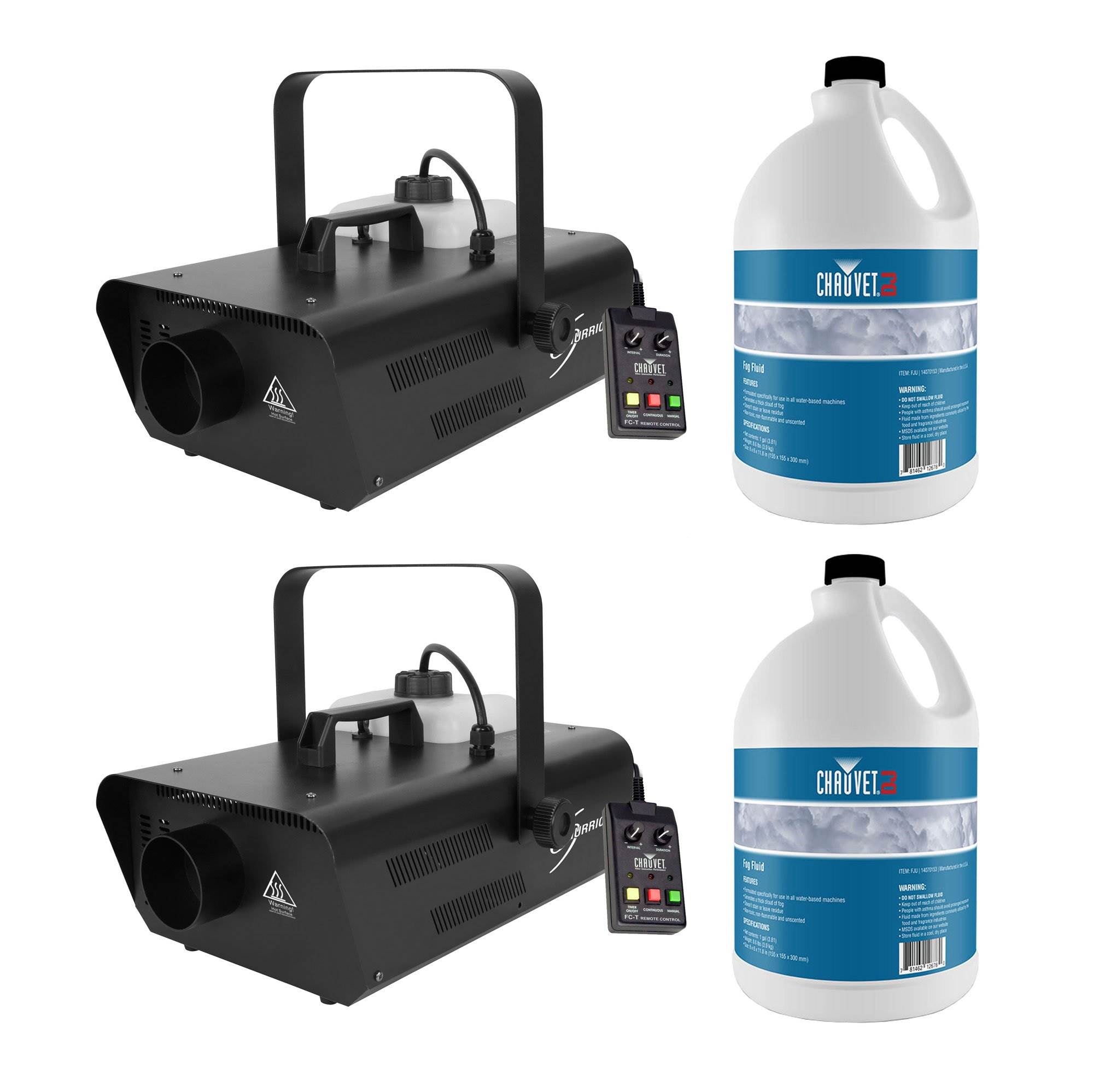 Chauvet DJ Smoke Fog Machine w/ Wired Remote (2 Pack) & Fog Juice (2 Pack)