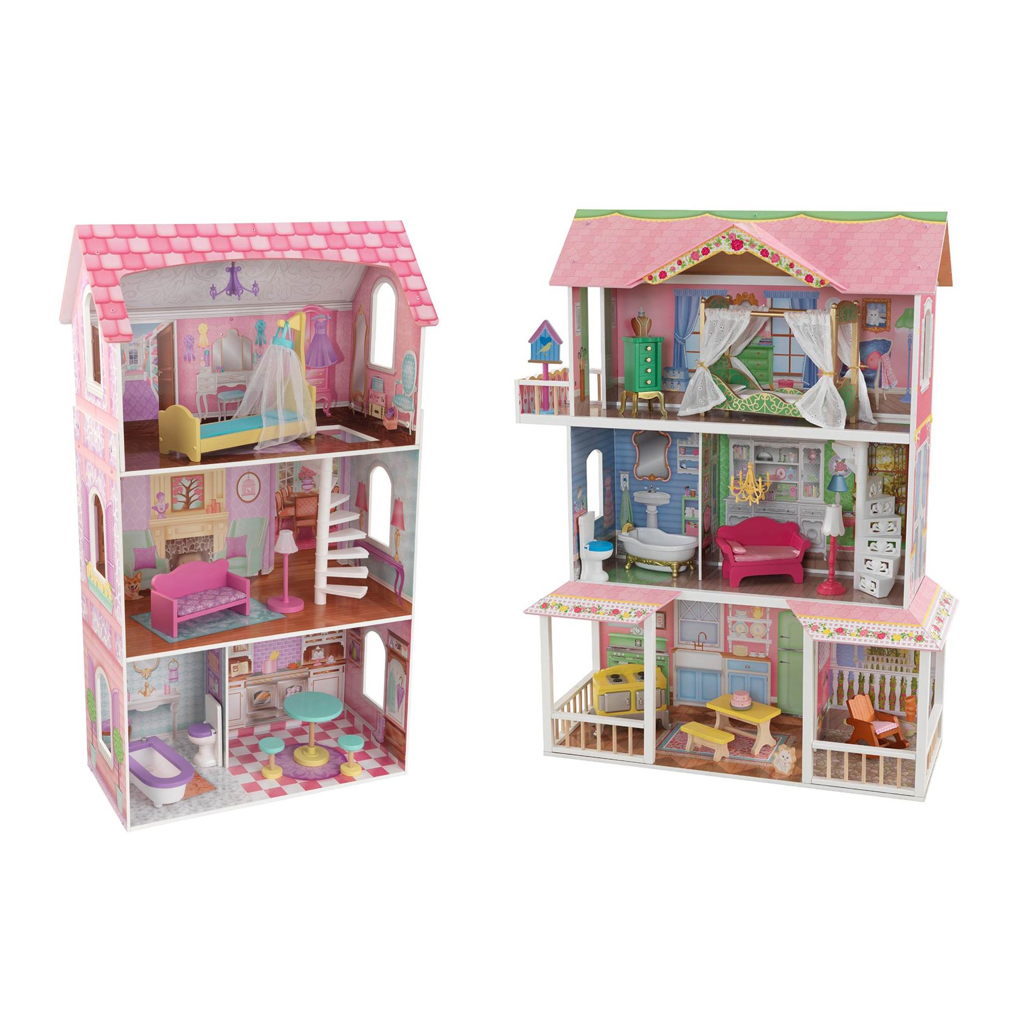 KidKraft Sweet Savannah & Penelope Wooden Pretend Play Doll Houses w/ Furniture