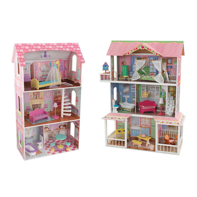 KidKraft Sweet Savannah & Penelope Wooden Pretend Play Doll Houses w/ Furniture
