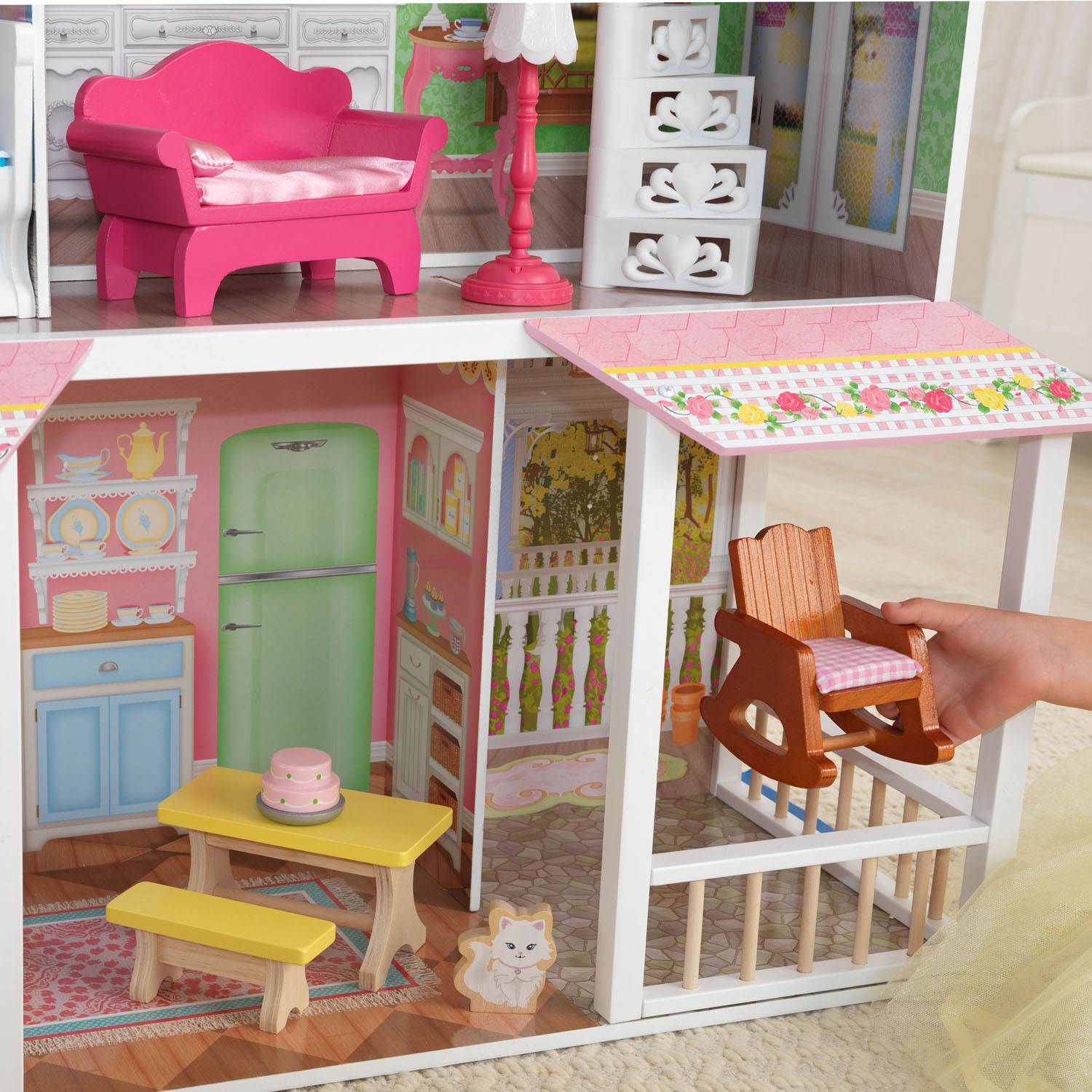 KidKraft Sweet Savannah & Penelope Wooden Pretend Play Doll Houses w/ Furniture