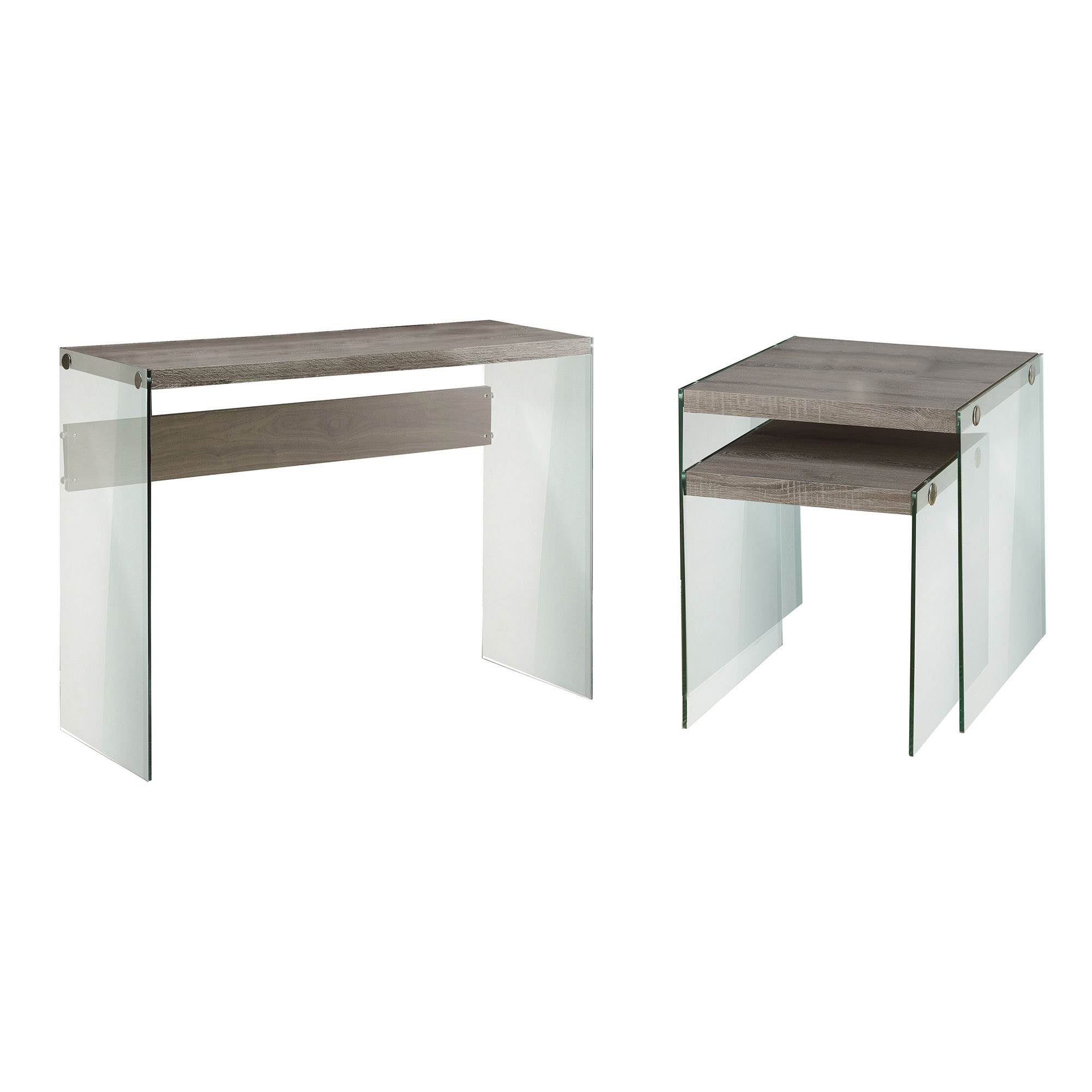 Monarch Contemporary Glass Accent Console Table & Glass End Tables, Dark Taupe