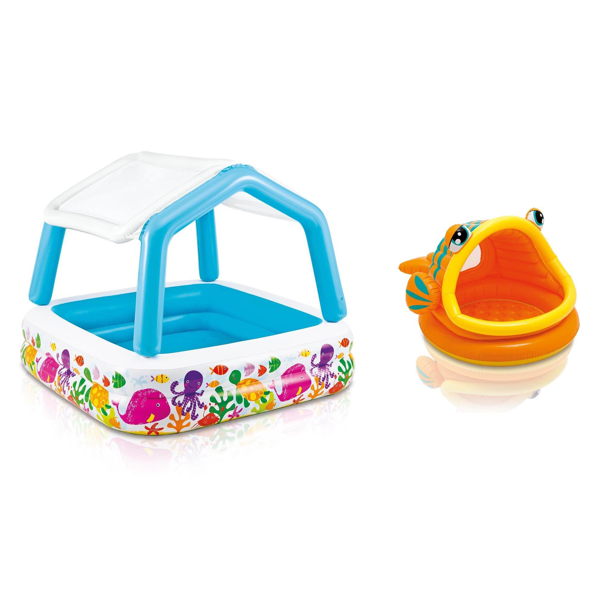 Intex Inflatable Ocean Scene Sun Shade Kiddie Pool & Lazy Fish Shade Baby Pool