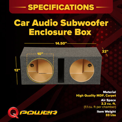 QPower QBASS Dual 10 Inch Car Audio Subwoofer Enclosure Box, Charcoal (2 Pack) - VMInnovations