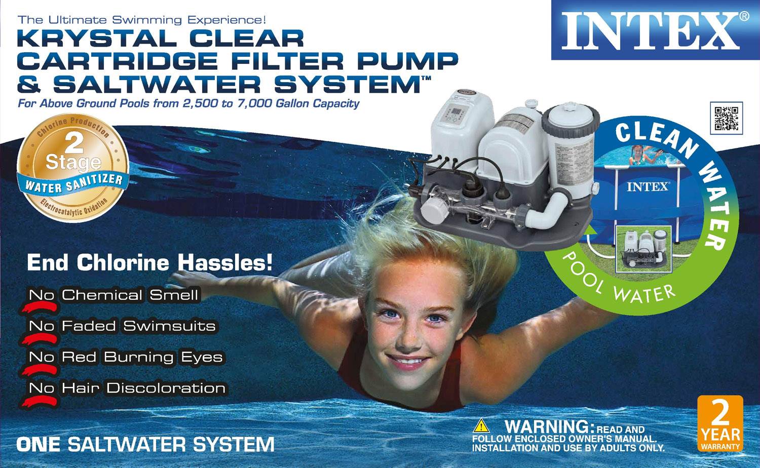 Intex Krystal Clear Saltwater System Pool Chlorinator & Filter Pump (2 Pack)