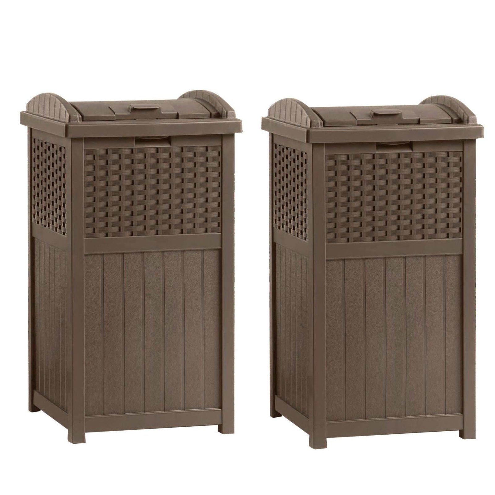 Suncast Trashcan Hideaway Outdoor 33 Gallon Garbage Waste Bin, Brown (2 Pack) - VMInnovations