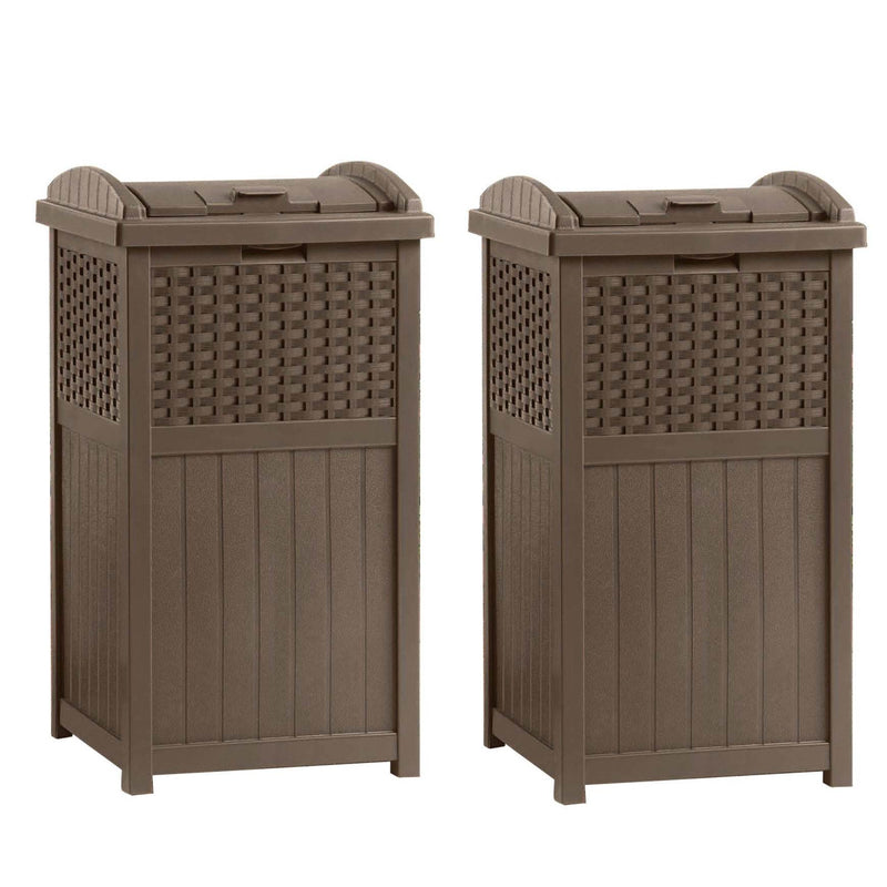 Suncast Trashcan Hideaway Outdoor 33 Gallon Garbage Waste Bin, Brown (2 Pack)