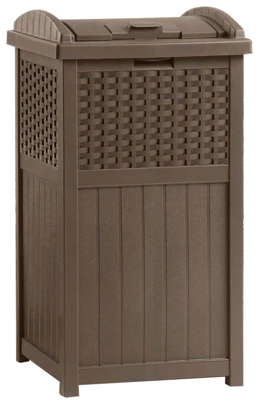 Suncast Trashcan Hideaway Outdoor 33 Gallon Garbage Waste Bin, Brown (2 Pack) - VMInnovations