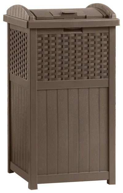 Suncast Trashcan Hideaway Outdoor 33 Gallon Garbage Waste Bin, Brown (2 Pack) - VMInnovations