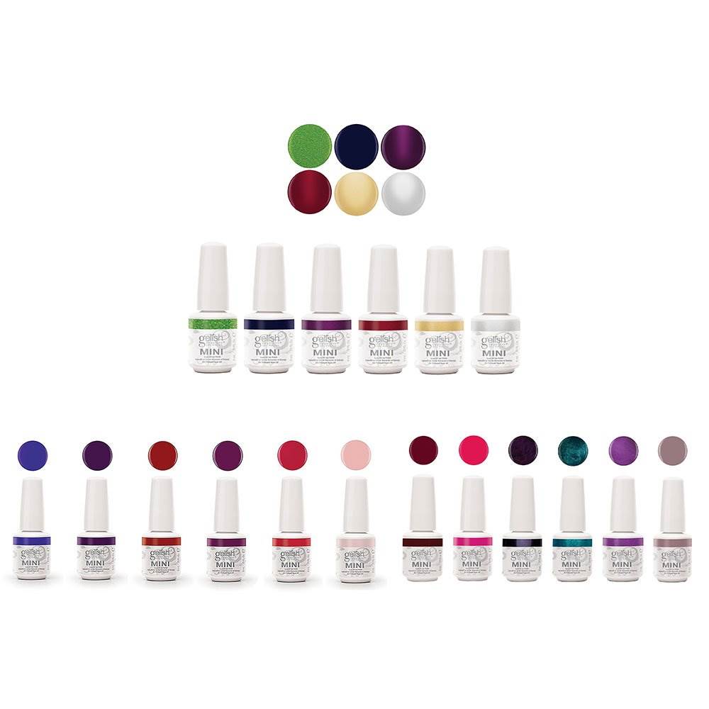 Gelish Mini LED Cured Soak Off Gel Nail Polish Collection Kit Set (18 Colors)