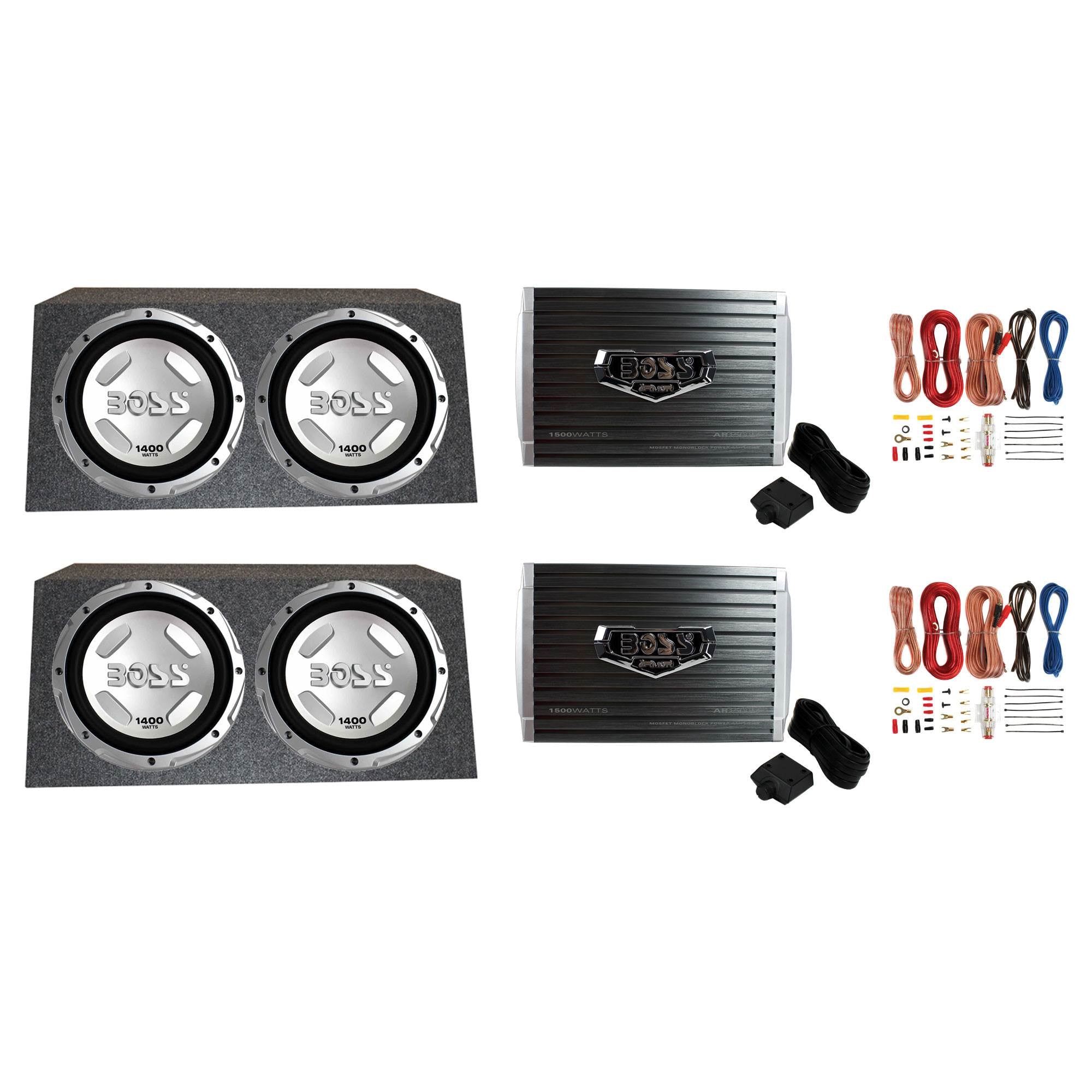 Boss Audio 12" 1400W Subwoofer (4 Pack) w/ Mono Amp (Pair) Boxes & Wiring (Pair)