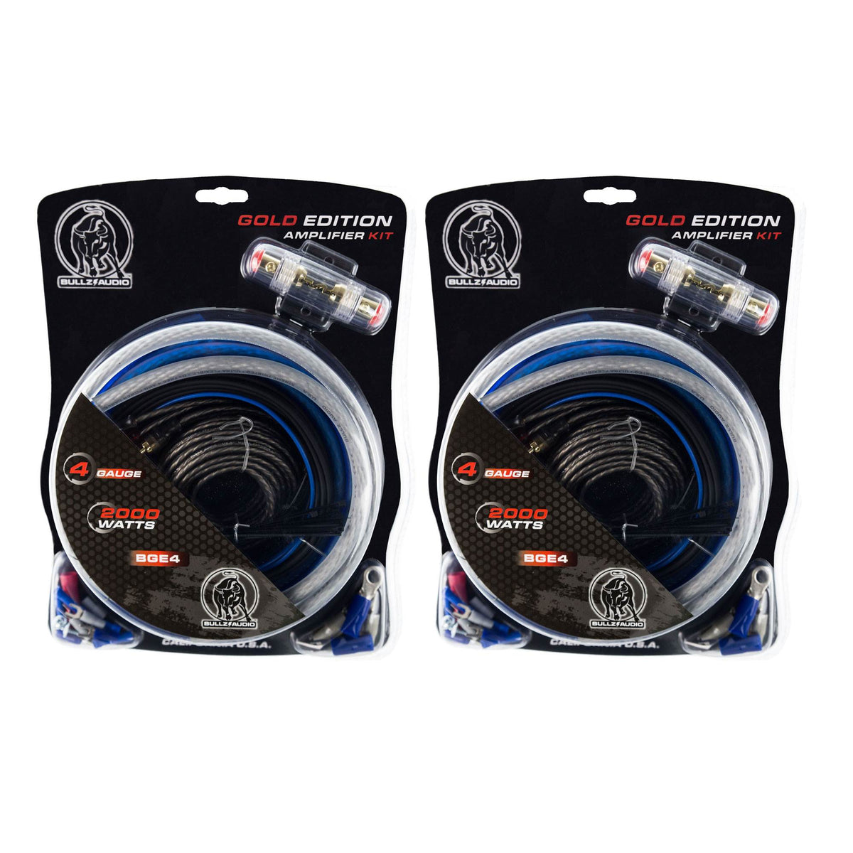 Bullz Audio 4 Gauge Car Audio Amplifier Installation Power Wiring Kit (2 Pack)