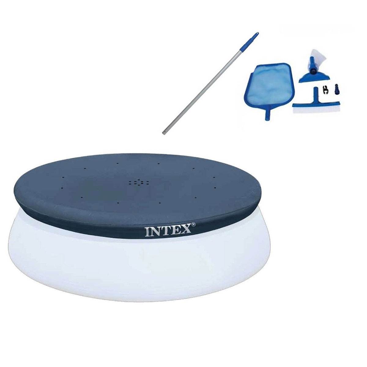 Intex Swimming Pool Maintenance Kit w/ Vacuum & 10' Swimming Pool Debris Cover - VMInnovations