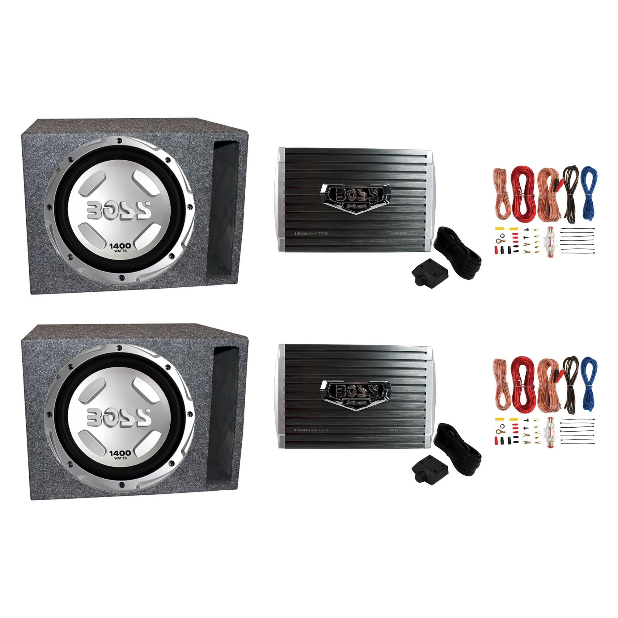 Boss Audio 12" 1400W Subwoofer (Pair) with Amp & Vented Boxes & Wiring (Pairs)