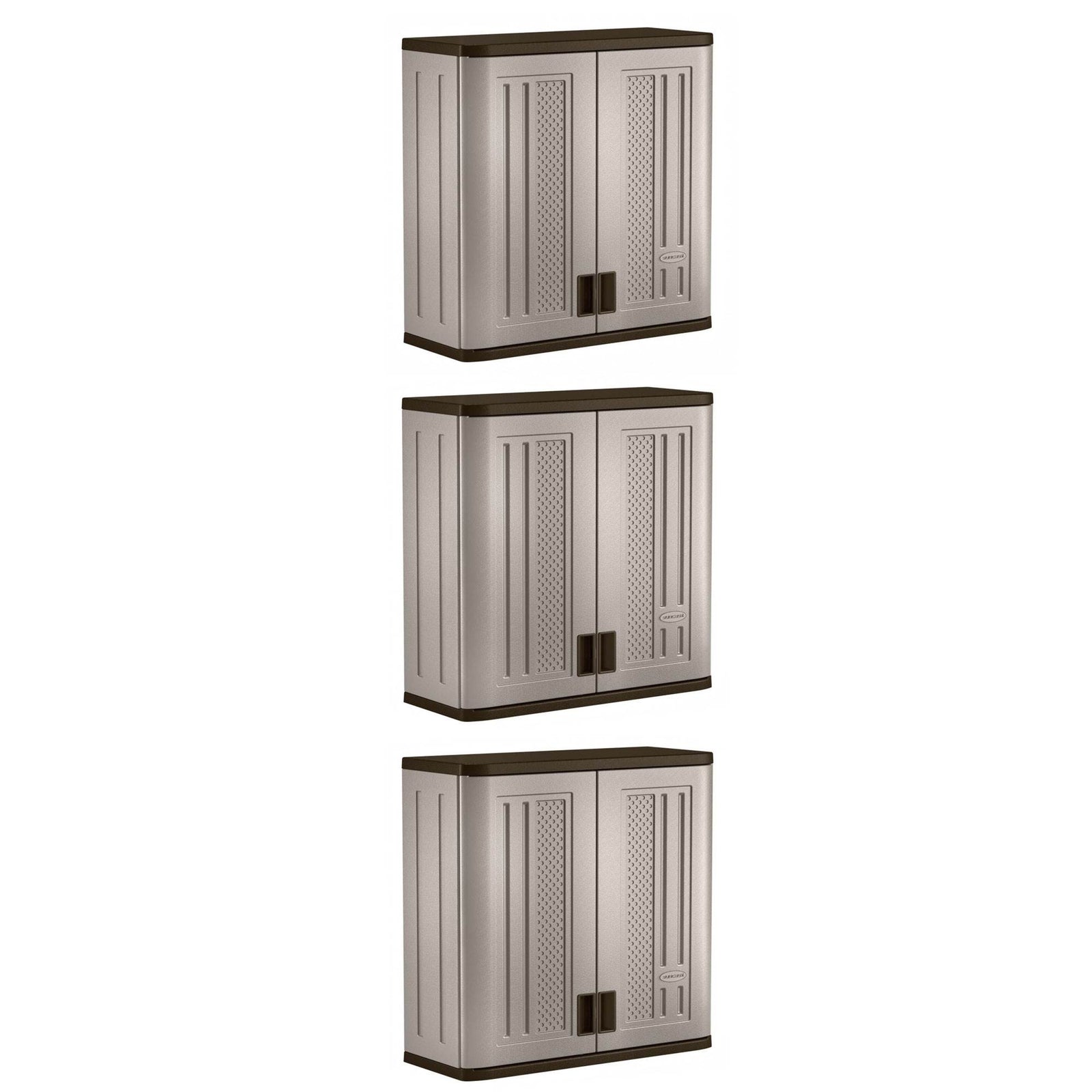 Suncast 4 Ft Resin Single Shelf Garage Wall Storage Cabinet, Platinum (3 Pack) - VMInnovations