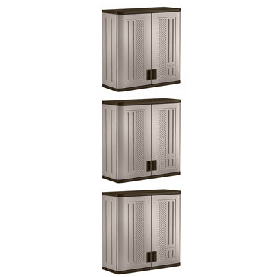 Suncast 4 Ft Resin Single Shelf Garage Wall Storage Cabinet, Platinum (3 Pack) - VMInnovations