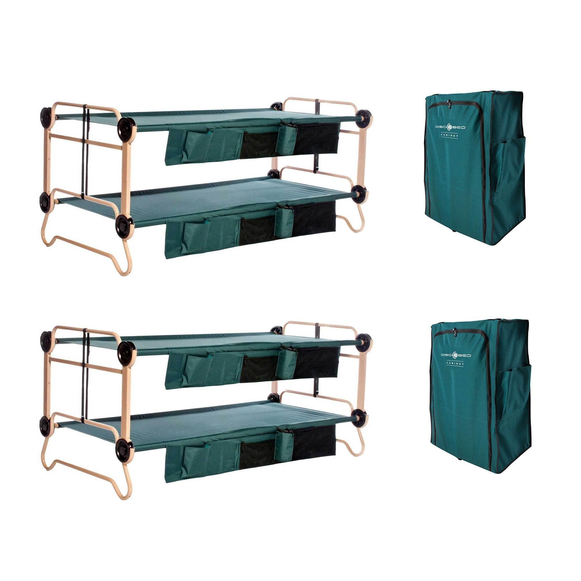 Disc-O-Bed X-Large Cam-O-Bunk Cots (2) & Cam-O-Bunk 3-Shelf Cabinets, Green (2)