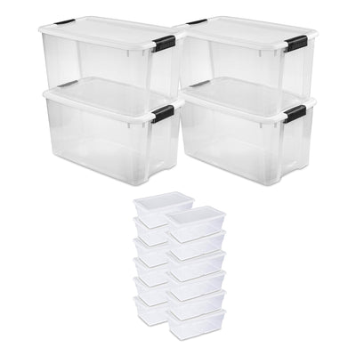 Sterilite 70 Quart Ultra Storage Container Box (4 Pack) & 6 Quart Tote (12 Pack) - VMInnovations