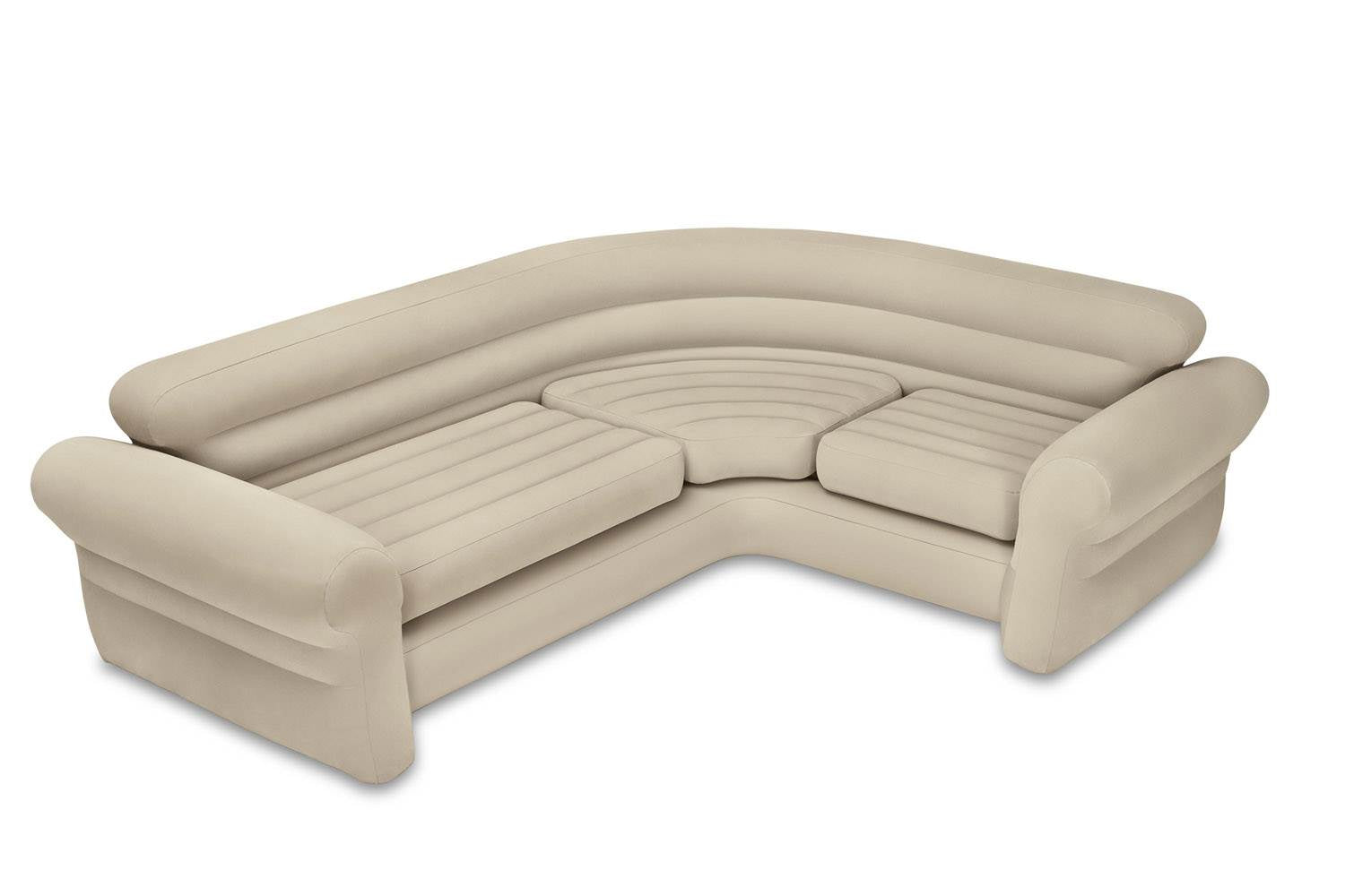 Intex Inflatable Corner Living Room Neutral Sectional Sofa & Lounge Chair Set - VMInnovations