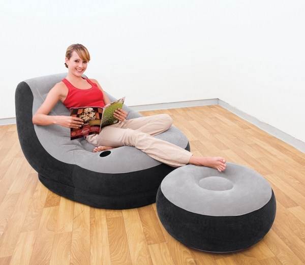 Intex Inflatable Corner Living Room Neutral Sectional Sofa & Lounge Chair Set - VMInnovations