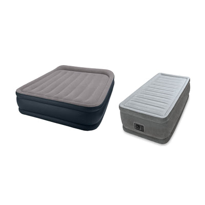 Intex Queen & Twin Elevated Pillow Rest Air Mattress Beds with Built-In Air Pump