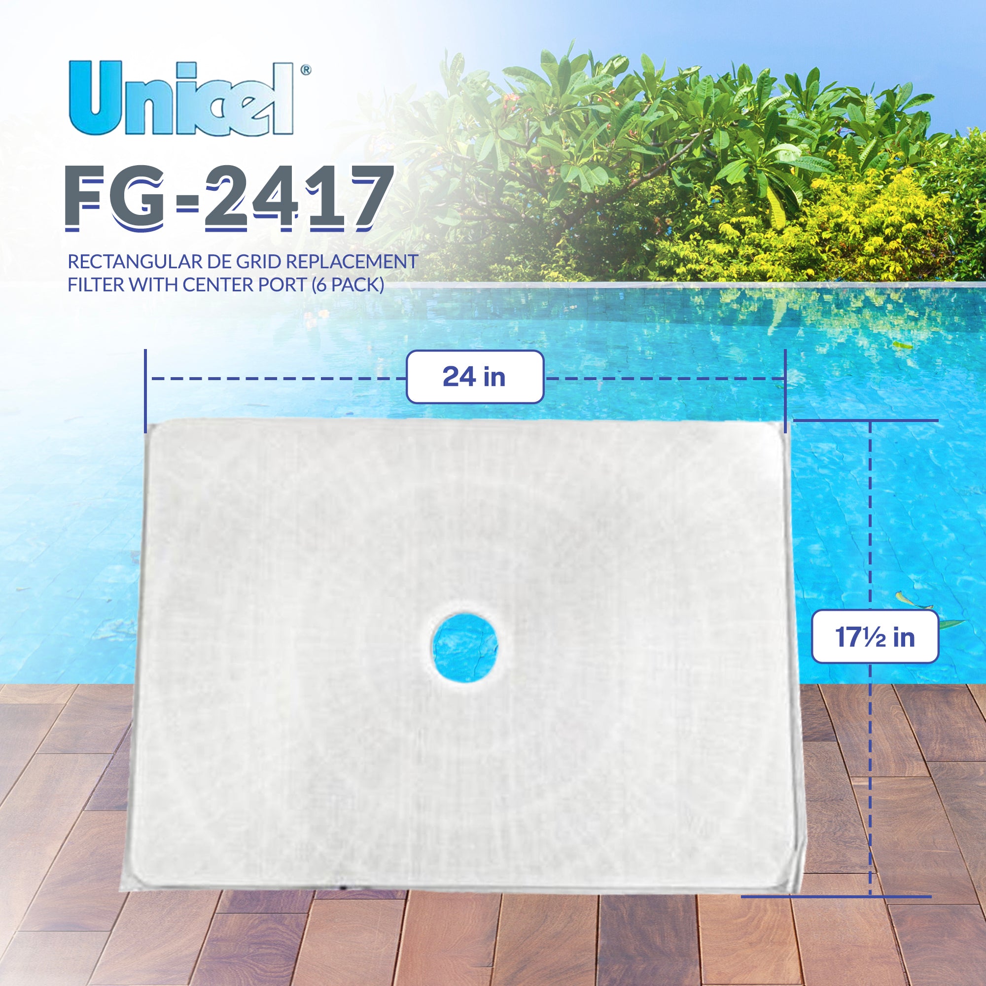 Unicel FG-2417 Replacement Rectangular DE Grid Pool Filter w/Center Port, 6 Pack - VMInnovations