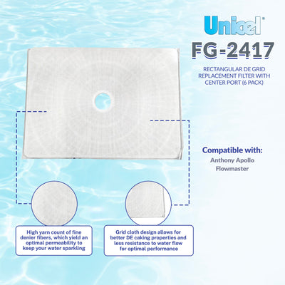 Unicel FG-2417 Replacement Rectangular DE Grid Pool Filter w/Center Port, 6 Pack - VMInnovations