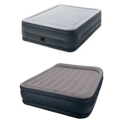 Intex Queen Comfort Plush High Rise Airbed & Pillow Rest Airbed w/ Built-In Pump