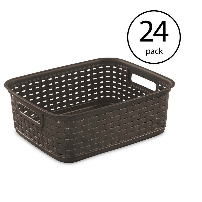 Sterilite Decorative Wicker Style Short Weave Storage Basket, Espresso (24 Pack)