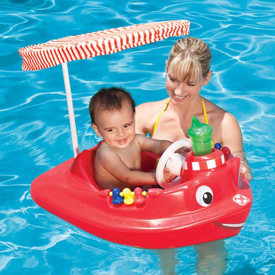 SwimWays Plastic Baby Swimming Pool Tug Boat Float with Toys and Canopy (2 Pack)