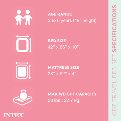 Intex Kids Travel Air Mattress Inflatable Bed with Raised Sides and Hand Pump