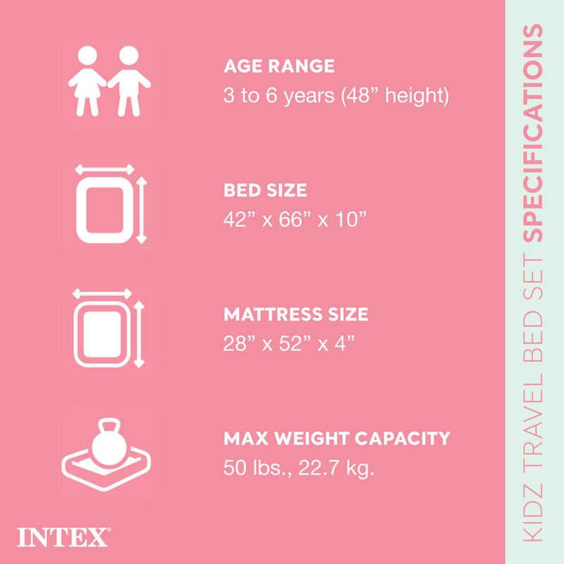 Intex Kids Inflatable Raised Frame Travel Air Mattress w/ Hand Pump (Open Box)