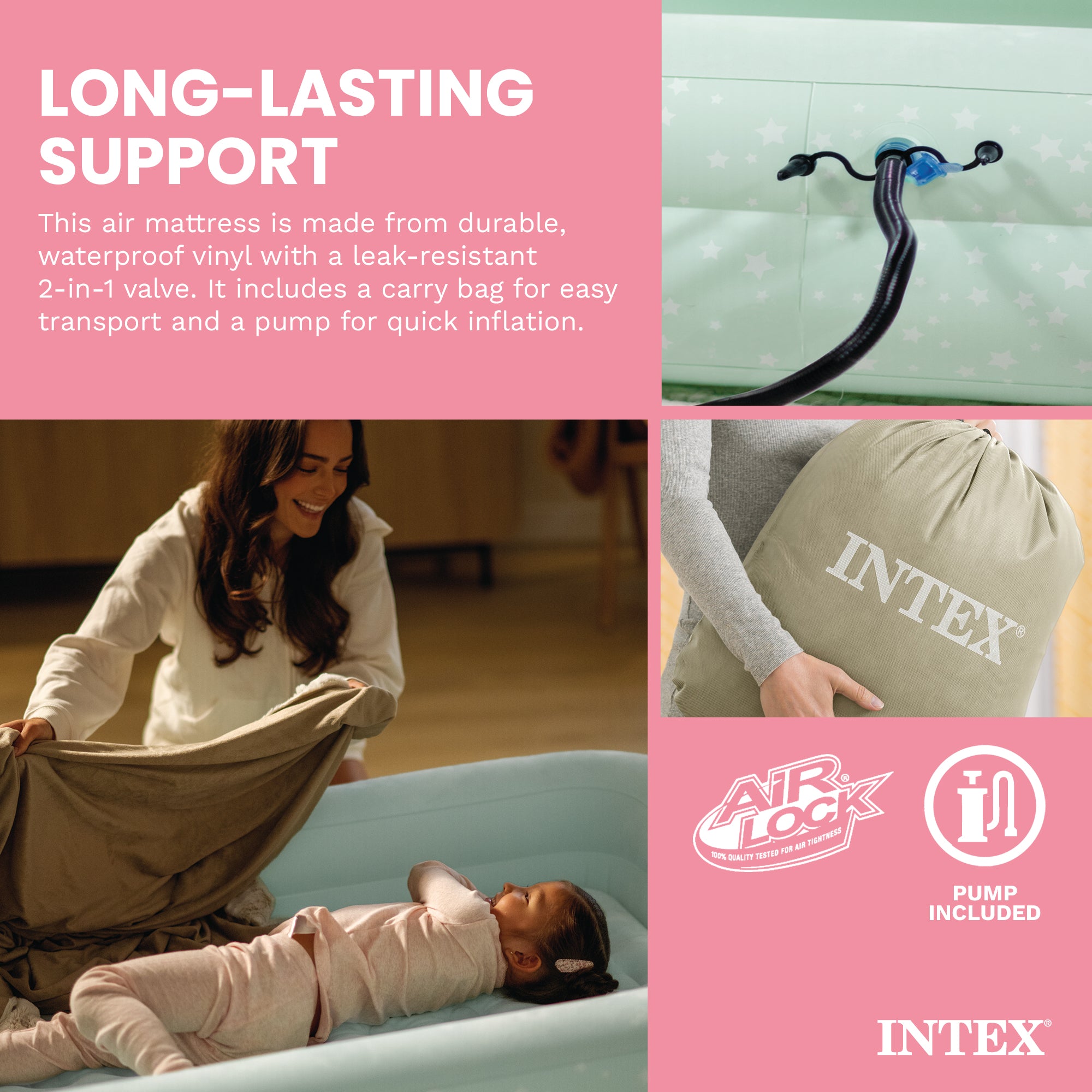 Intex Kids Inflatable Raised Frame Travel Air Mattress with Hand Pump (Used)